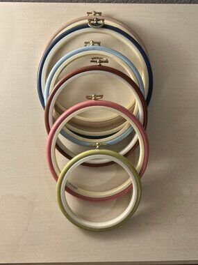 Lot of 6 White Horse Round Cross Stitch Hoops